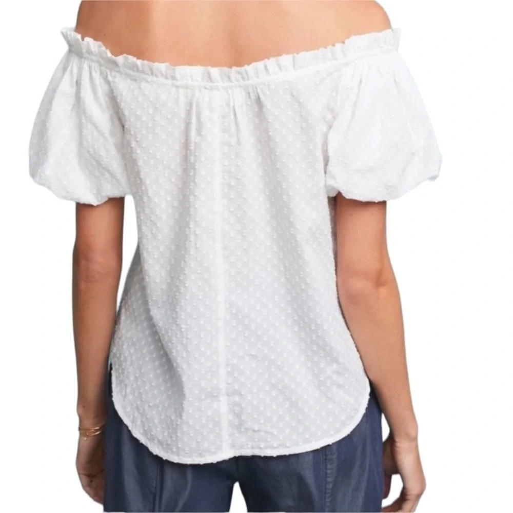Maeve Anthropologie Sojourner White Swiss Dot Off the Shoulder Top - M